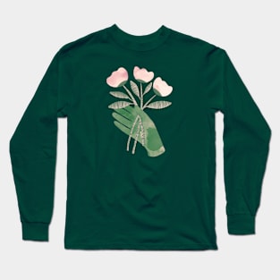 Green hand with powder pink flowers for you Long Sleeve T-Shirt